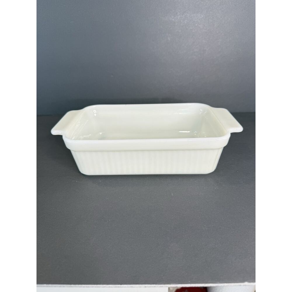 Vintage Fire King Loaf Pan #1409 White Milk Glass Ribbed Bread 1 Qt Oven Proof